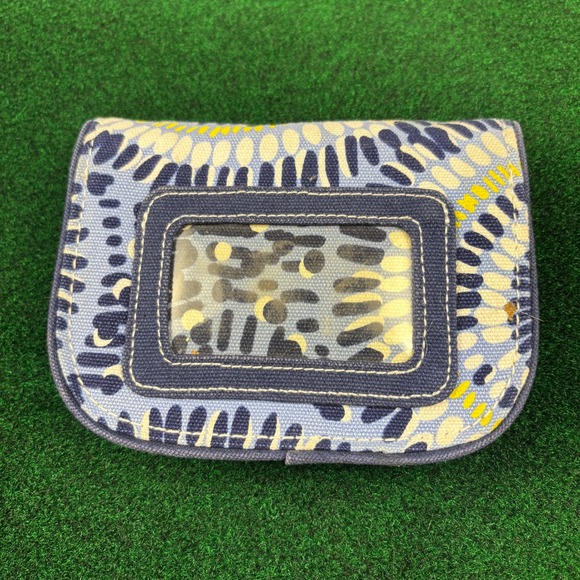 Vera Bradley Zip ID Case Wallet Coin Purse Blue Yellow Floral - Picture 2 of 7